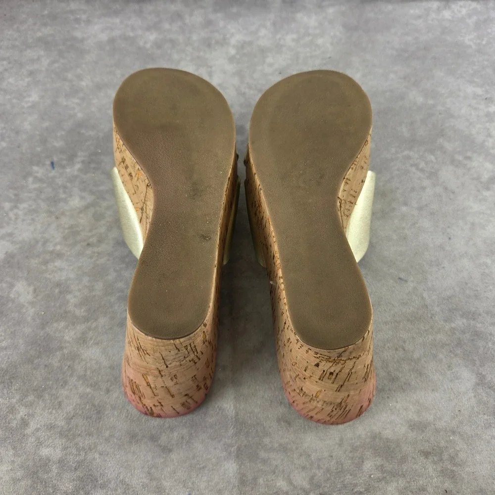 Kala Niketan Gold Metallic Cork Wedge Sandals Platform Slides Womens